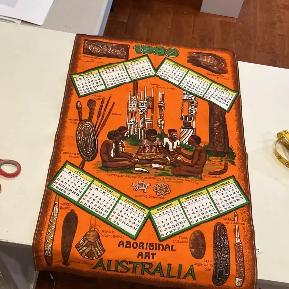 1980s vintage aboriginal art Australia, and then tea towel